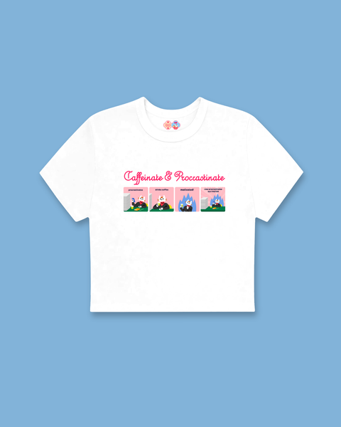 Caffeinate & Procrastinate Baby Tee (White)
