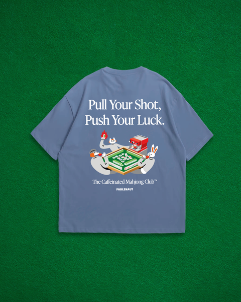 The Caffeinated Mahjong Club Oversized T-Shirt (Blue)