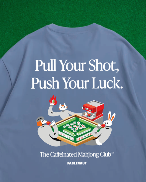 The Caffeinated Mahjong Club Oversized T-Shirt (Blue)