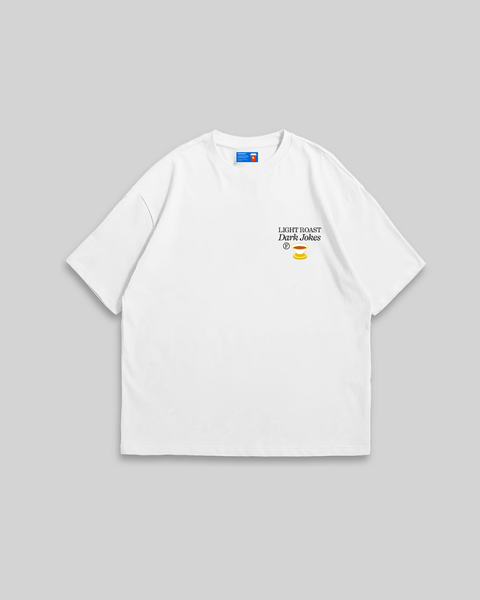 Light Roast Dark Jokes Oversized T-Shirt (White)