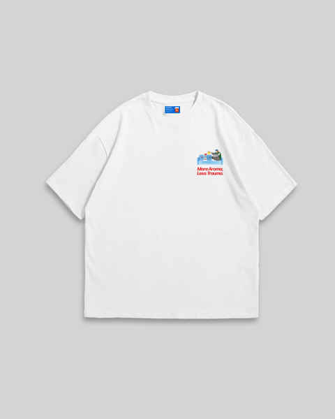 More Aroma Less Trauma Oversized T-Shirt (White)