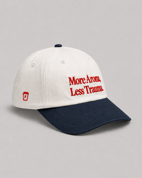 More Aroma Less Trauma Hat (White + Navy)